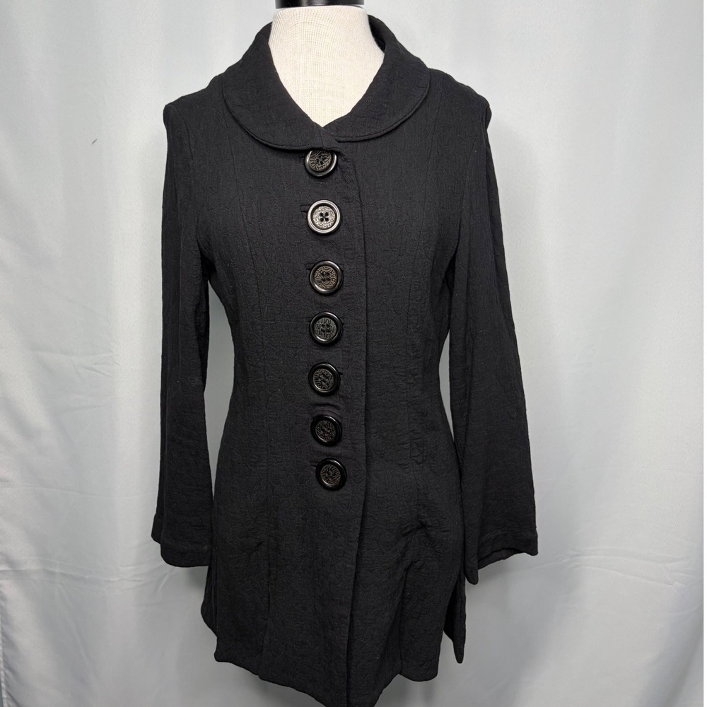 An Ren New York Black Textured Split Hem Longline Jacket Peter Small Goth